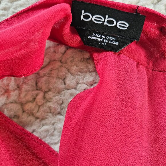 Bebe Top Shimmery Pink Fabric L Crisscross Halter-Style Sleeveless - Picture 6 of 7